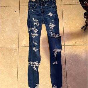 American eagle super high rise blue jeggings